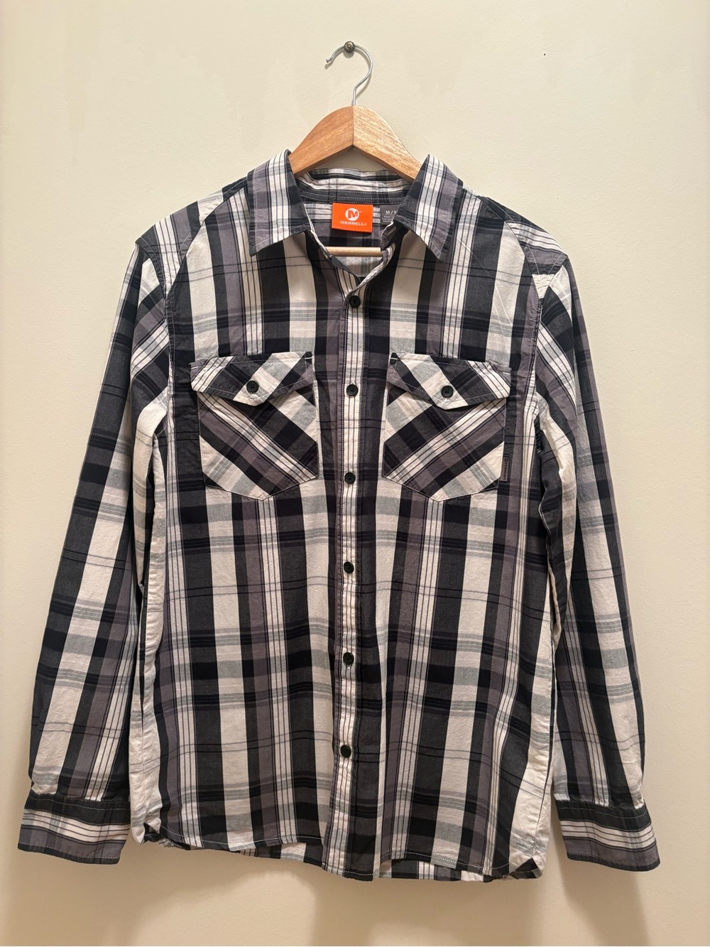 Men's Merrell Black & White Plaid Button-Up Shirt